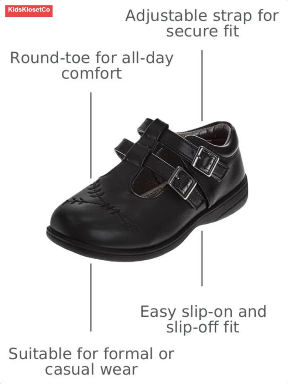 Girls Mary Jane Ballet Flats School Uniform Dress Shoes Round Toe Hook & Loop